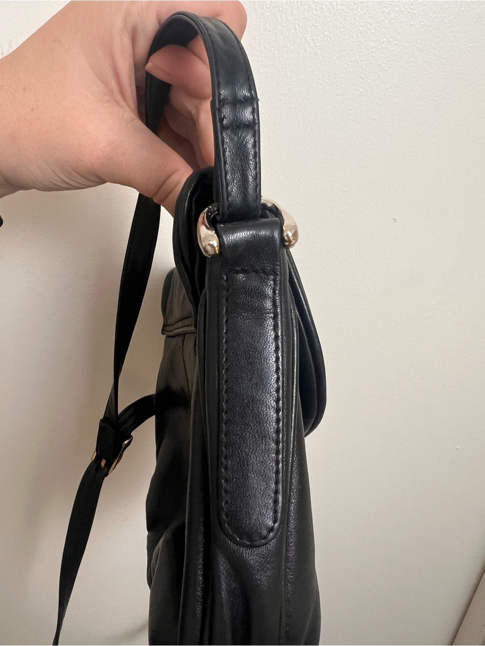 Vintage Genuine Leather Black Saddle Crossbody Bag Y2K Minimalist Purse - Picture 11 of 13